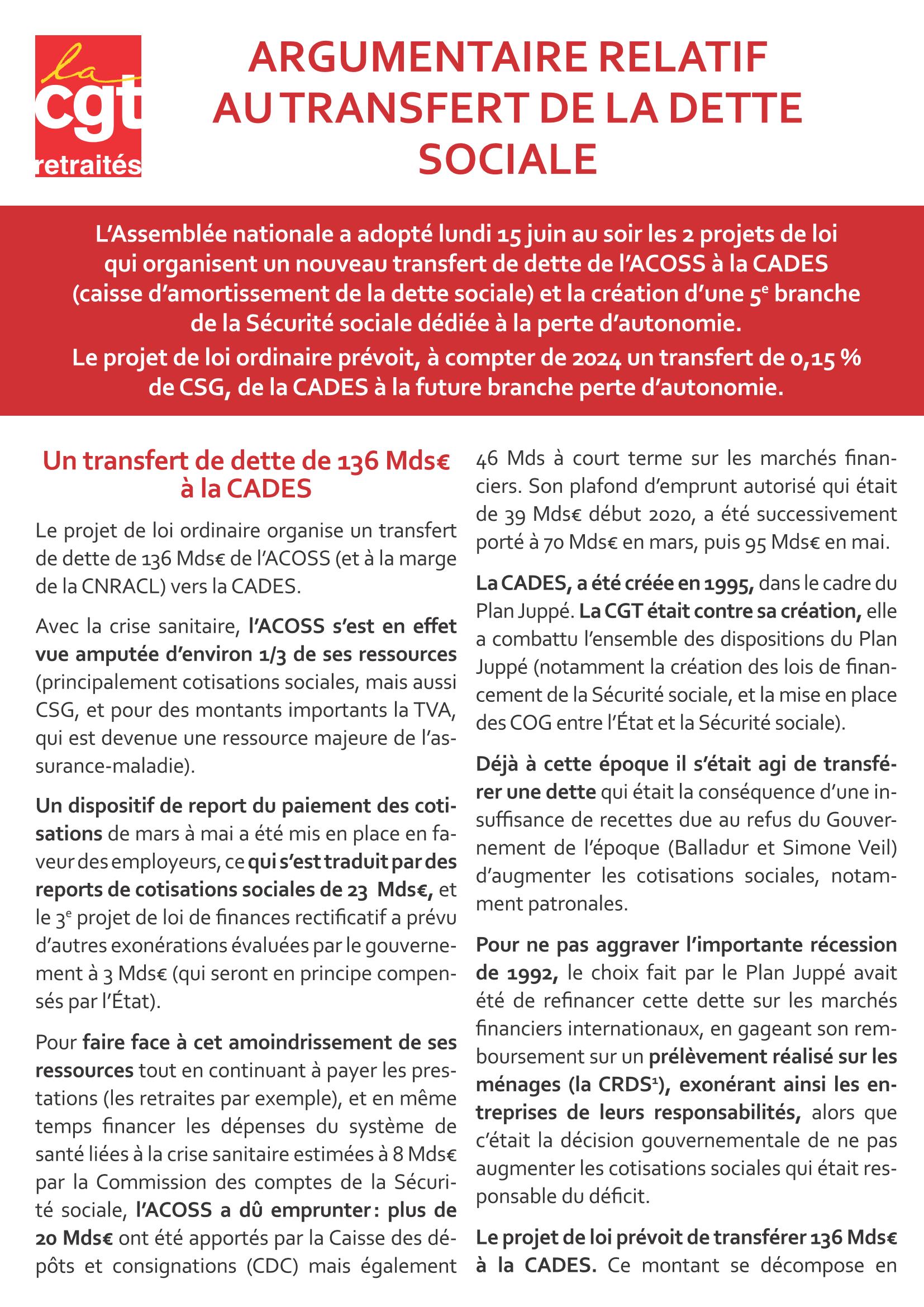 Argumentaire Transfert CADES et 5e branche sécu1 Page 1
