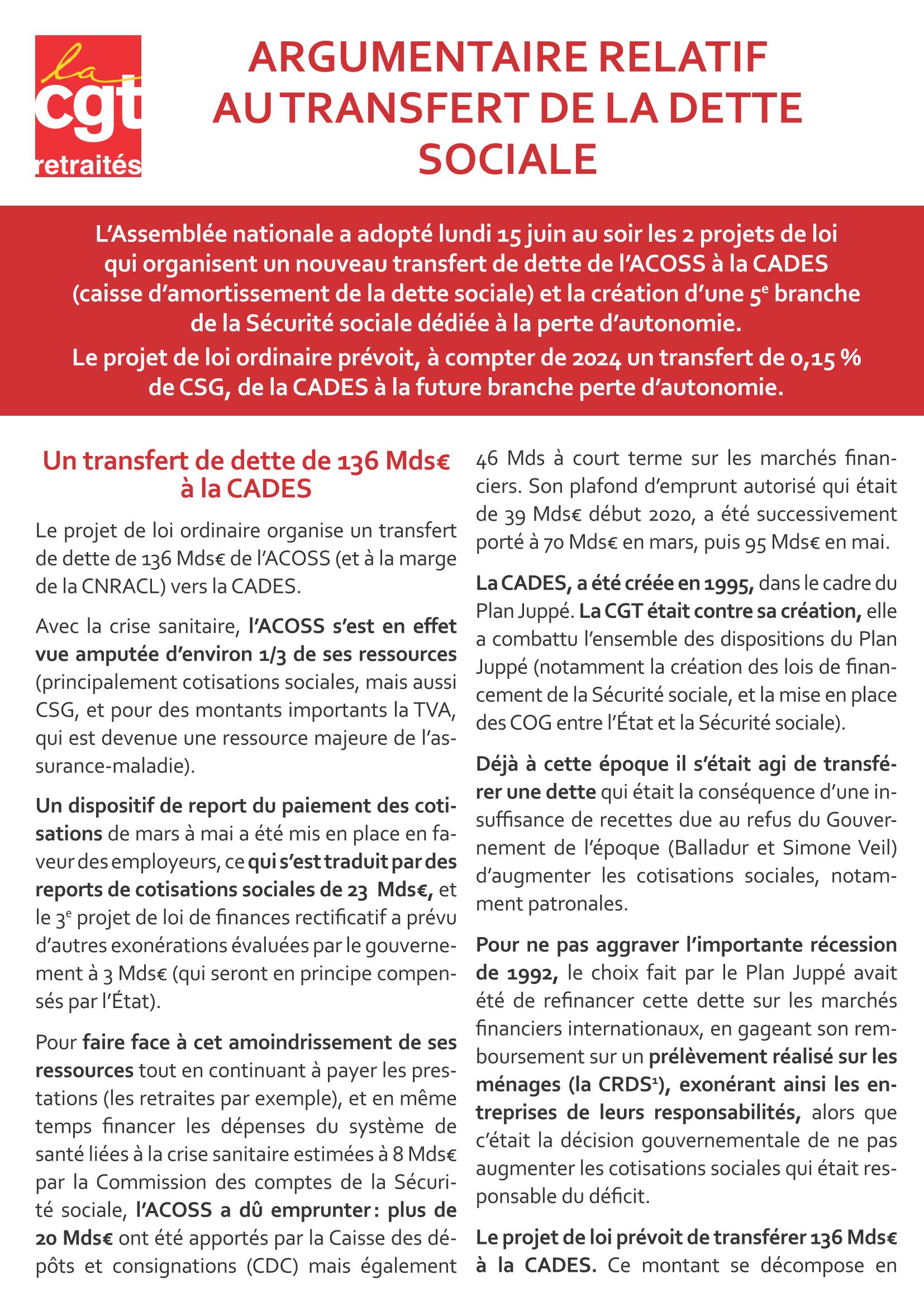 Argumentaire Transfert CADES et 5e branche sécu1 Page 1