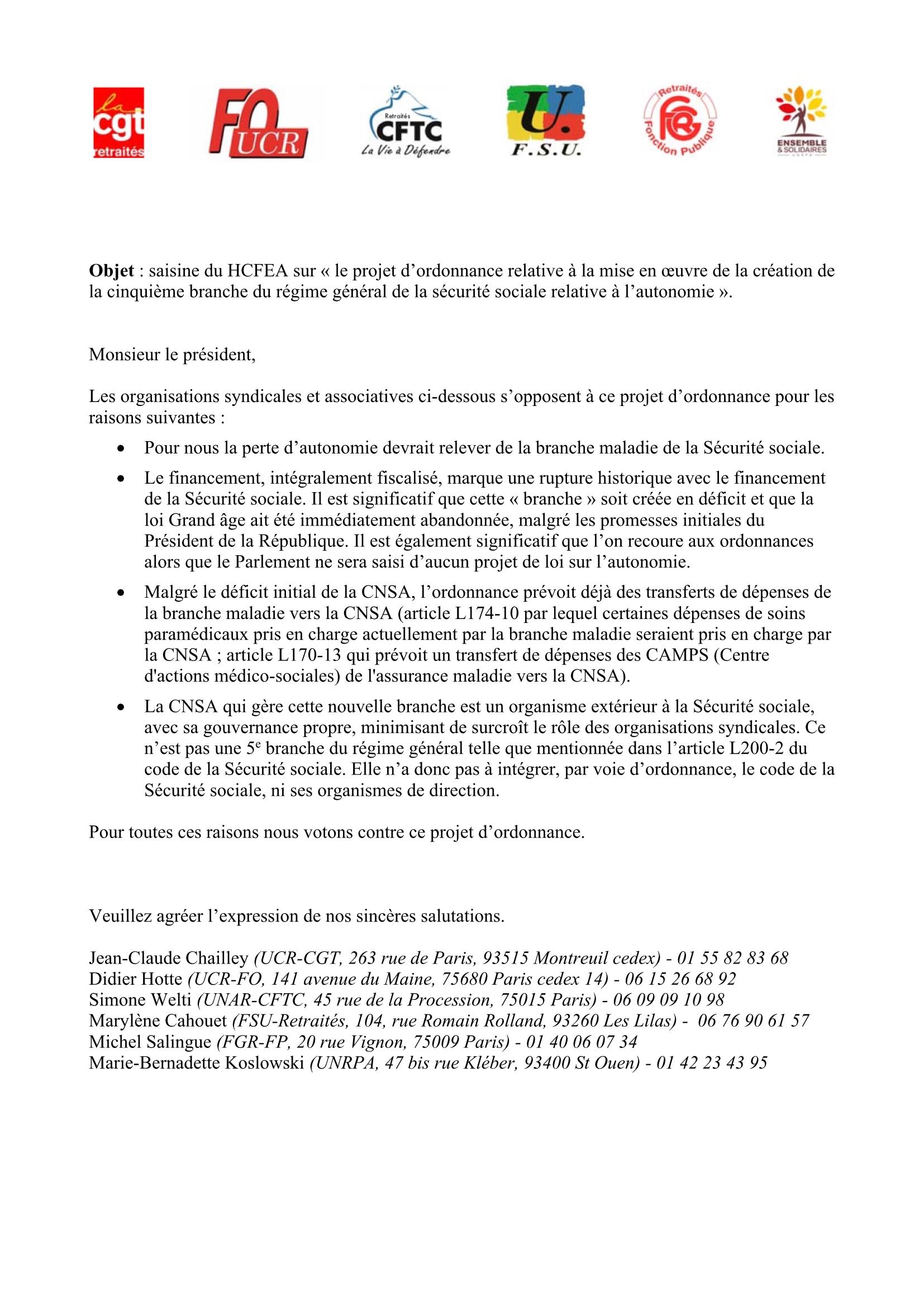 21 11 05 Avis HCFEA Ordonnance perte autonomie Page 1